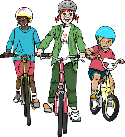 Kidical Mass Saarbrücken Motiv: 3 Kinder fahren auf Fahrrädern aus dem Bildschirm